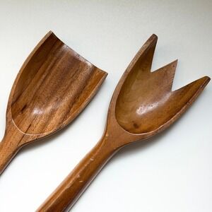 Acacia Wood Salad Serving Set Handmade Kitchen Utensils 15"‎